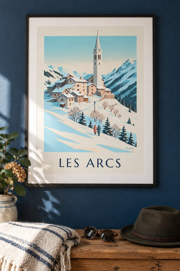 Póster de Les Arcs con Villaroger bajo la nieve : enmarcado en la pared