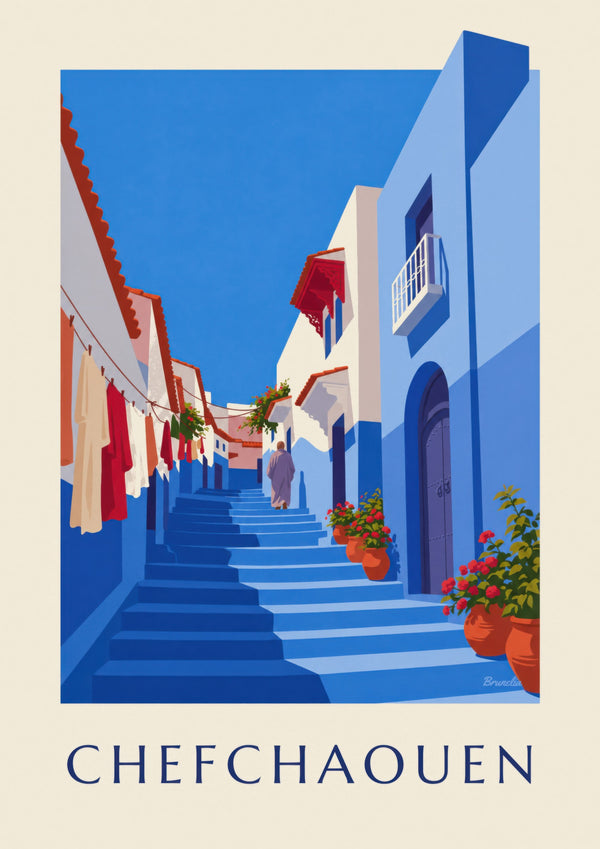 Póster del callejón azul de Chefchaouen, Marruecos