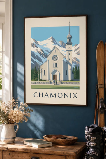 Póster de la iglesia de Saint-Michel de Chamonix : enmarcado en la pared