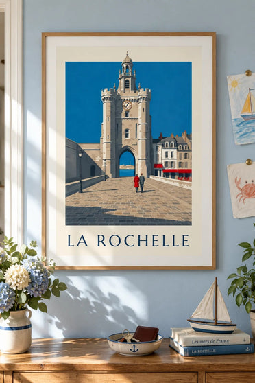 Póster de la Puerta del Gran Reloj de La Rochelle : enmarcado en la pared
