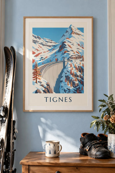 Póster Tignes, la gran presa en invierno : enmarcado en la pared