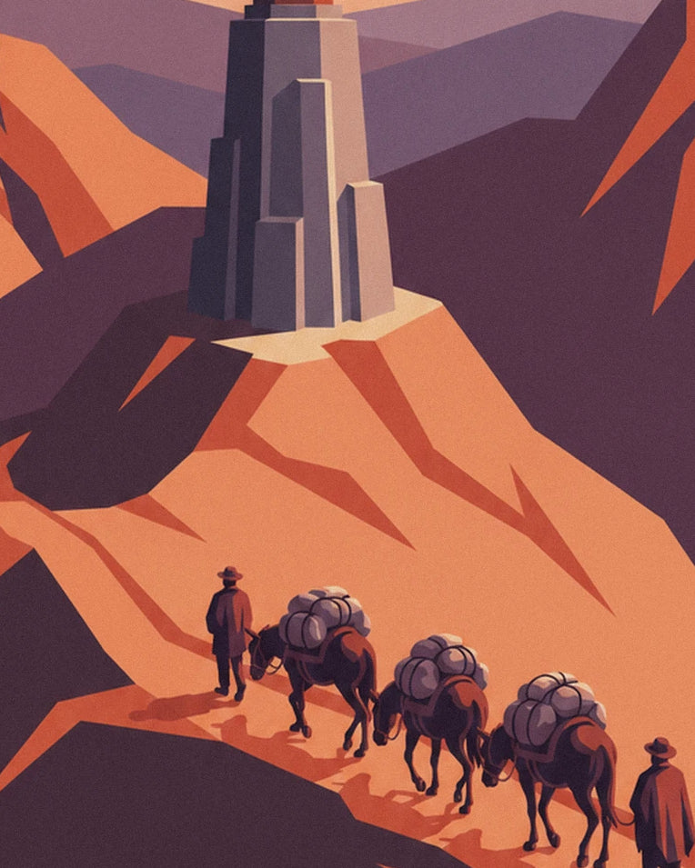 Affiche avion postal et caravane de mules dans les Andes : détail en gros plan
