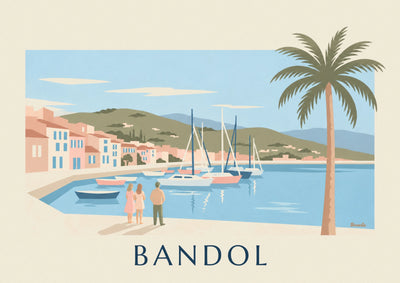Póster veleros y palmera en el puerto de Bandol: el póster completo