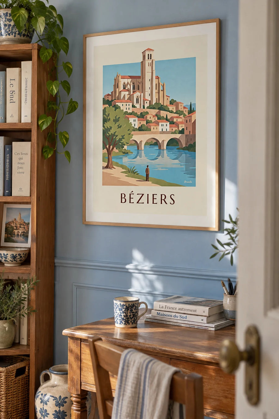 Affiche cathédrale Saint-Nazaire et pont Vieux de Béziers : encadrée au mur
