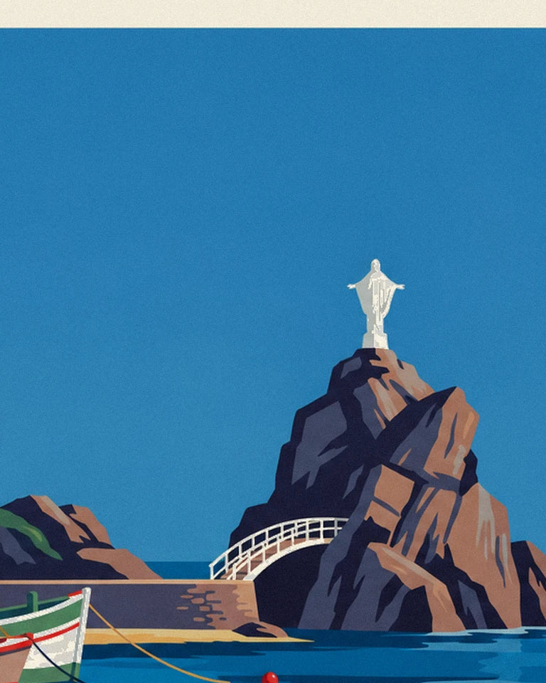 Affiche port des Pêcheurs de Biarritz et Rocher de la Vierge : détail en gros plan