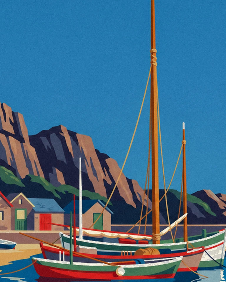 Affiche port des Pêcheurs de Biarritz et Rocher de la Vierge : détail en gros plan