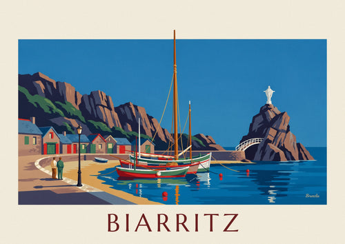 Póster del puerto de los Pescadores de Biarritz y Rocher de la Vierge: el póster completo