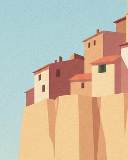 The ochre, pink and cream houses with green shutters, perched on the cliff edge in Bonifacio