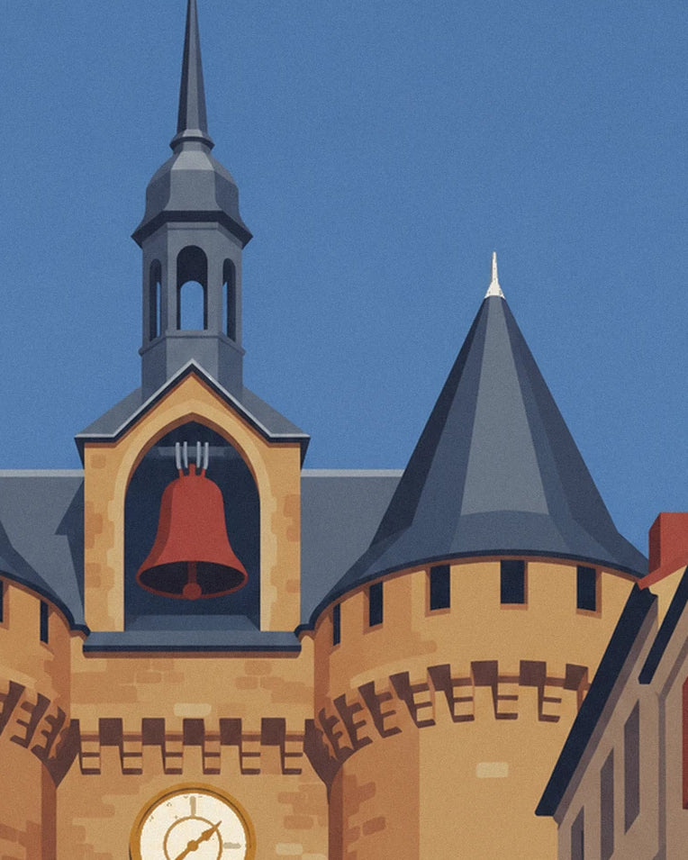 Bordeaux Grosse Cloche and café terrace poster: close-up detail