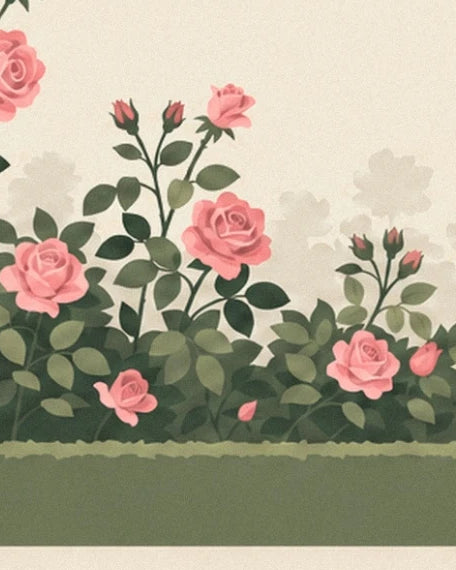 Les branches de rosier aux fleurs roses et aux boutons dressés au-dessus d'une haie