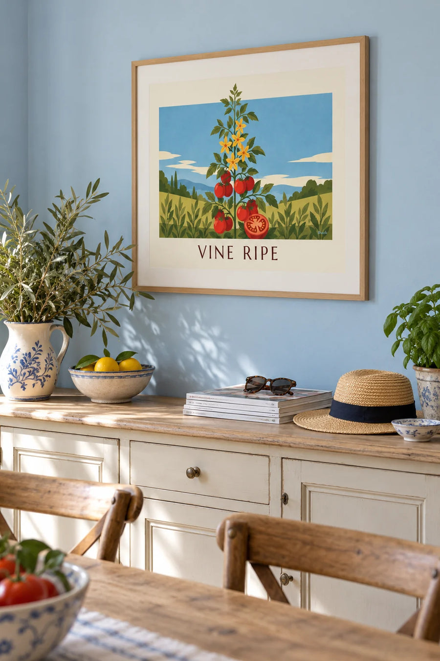 Affiche planche botanique du plant de tomates mûres : encadrée au mur