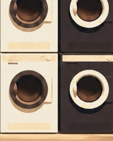 Les machines à laver crème et anthracite aux larges hublots sombres