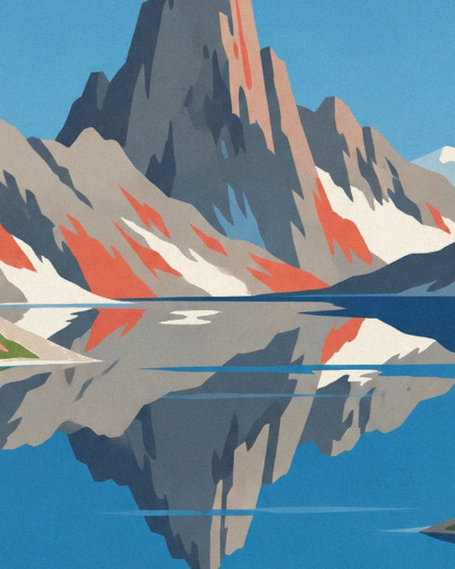 L'aiguille rocheuse aux flancs rouille et neigeux, qui se reflète dans le lac