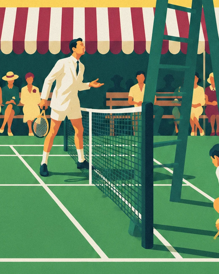 Chair umpire at a grass tennis court poster: close-up detail