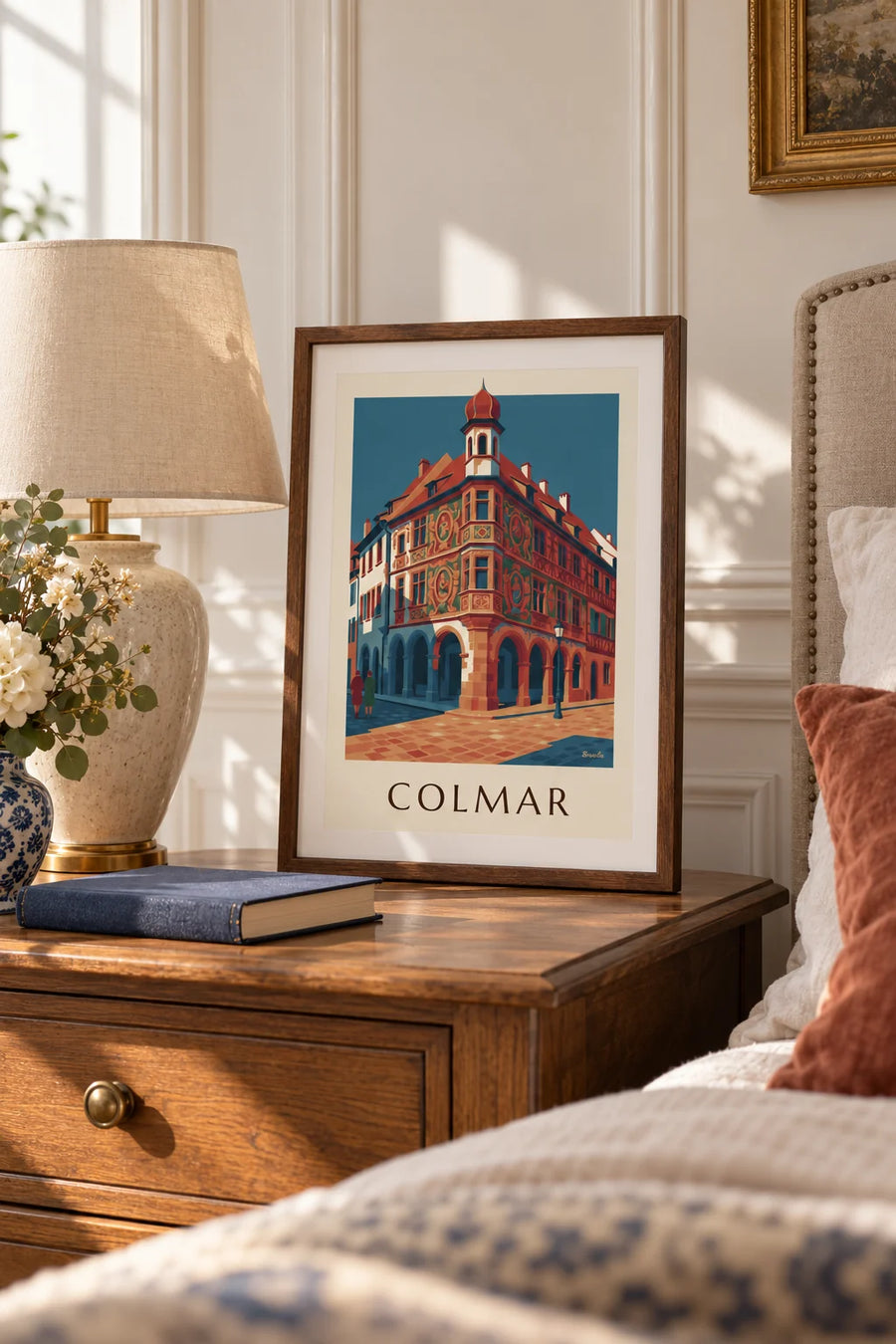 Póster de la Maison Pfister y su galería de madera tallada en Colmar: formato pequeño A4 enmarcado