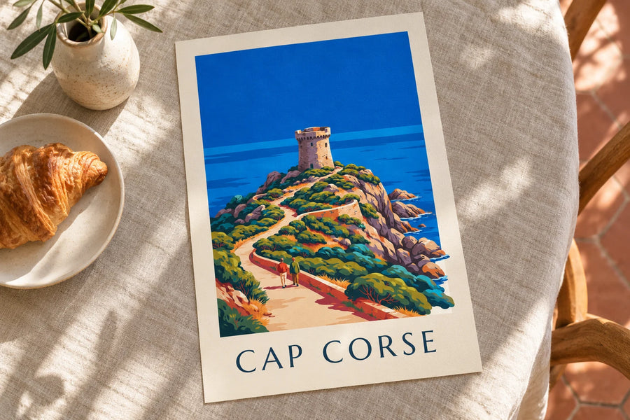 Póster de torre genovesa en la costa del Cabo Corso: apoyado en una mesa