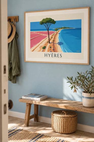 Poster of the Giens peninsula and salt pans in Hyères: framed on the wall
