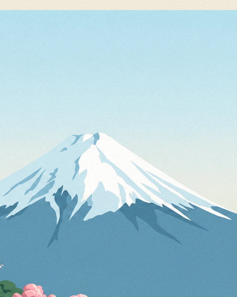 Chureito pagoda, Mount Fuji and cherry blossoms poster: close-up detail