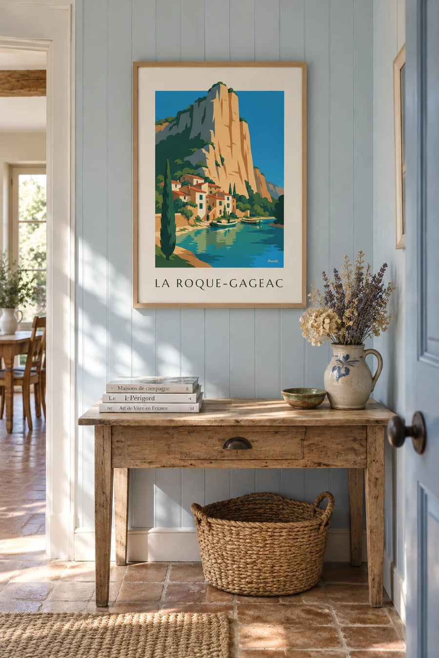 Poster of the village of La Roque-Gageac on the Dordogne: framed on the wall