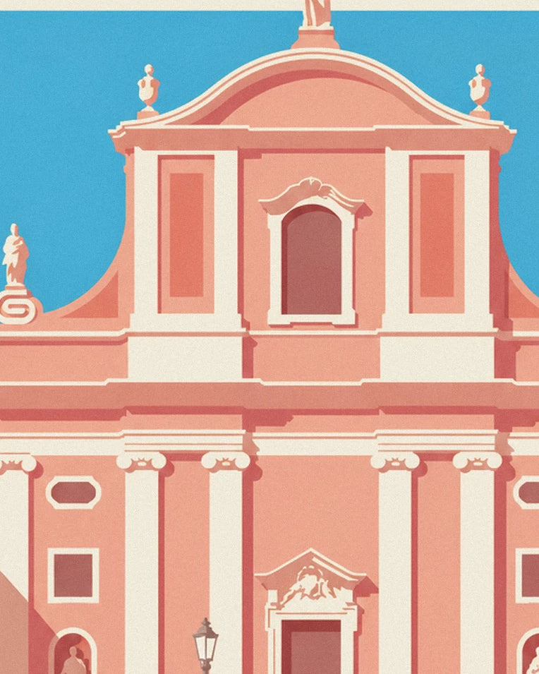 Póster de la iglesia franciscana rosa de Liubliana: detalle en primer plano
