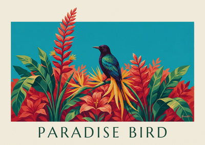 Affiche oiseau de paradis parmi les fleurs tropicales : l'affiche entière