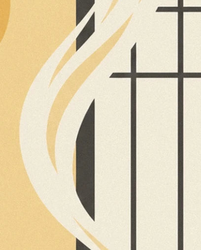 Swirls of cream steam in front of a black grid on a golden background
