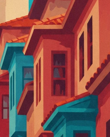 The ochre and turquoise façades of Galata, with their narrow windows and tiled roofs