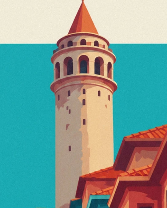 The tower of Galata with its pointed roof above the red tiled rooftops