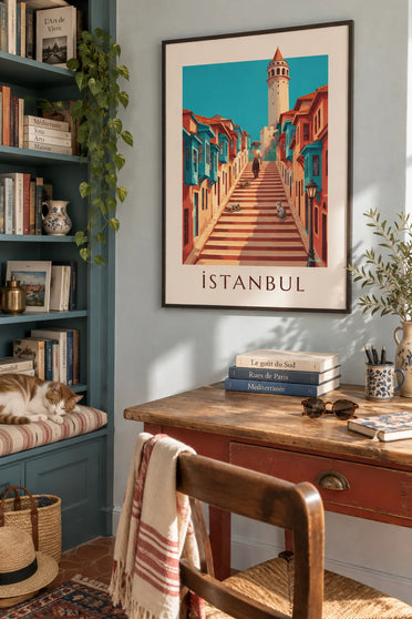Póster de las callejuelas de Gálata y la Torre de Gálata en Estambul: enmarcado en la pared