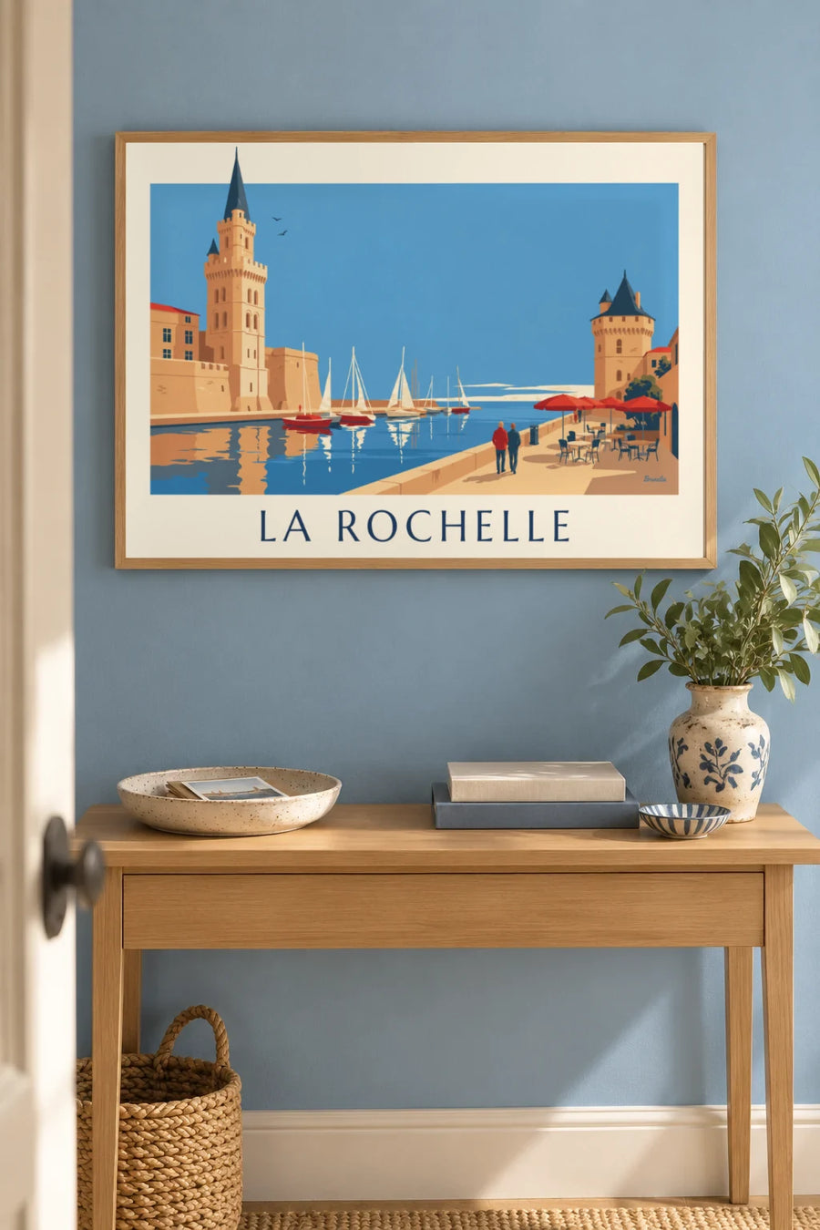 Póster torres de la Linterna y de la Cadena a la entrada del puerto de La Rochelle: enmarcado en la pared