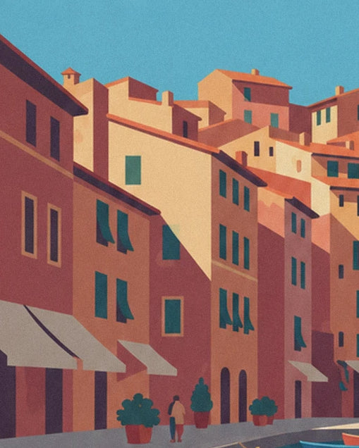 The ochre and pink façades of Menton, green shutters and awnings, along the quay