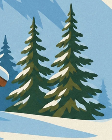 Les grands sapins verts aux branches chargées de neige sur fond de montagne bleue