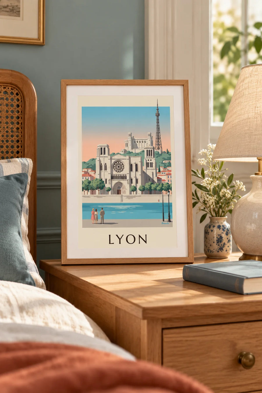 Póster catedral de Saint-Jean y orillas del Saona en Lyon: formato pequeño A4 enmarcado