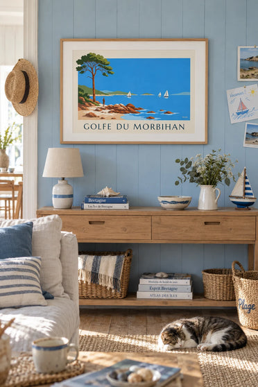 Póster del golfo de Morbihan, islas y veleros: enmarcado en la pared