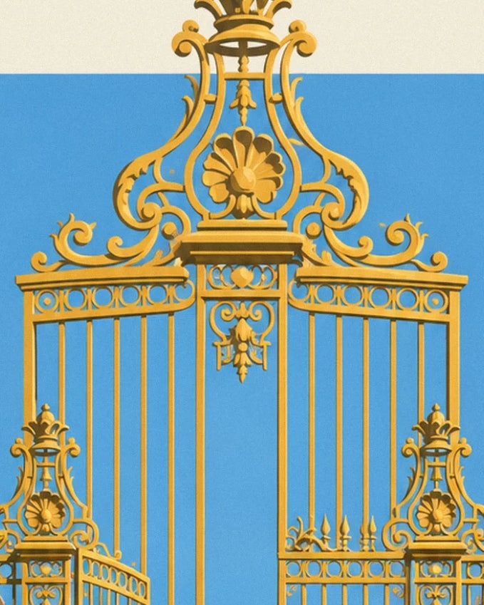 The golden scrollwork and shell motif on the gates of place Stanislas