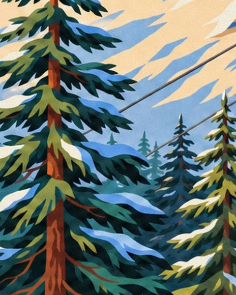 Les grands sapins aux branches chargées de neige et leurs troncs brun roux