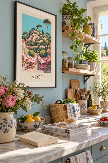 Póster mercado de flores del cours Saleya en Niza: enmarcado en la pared