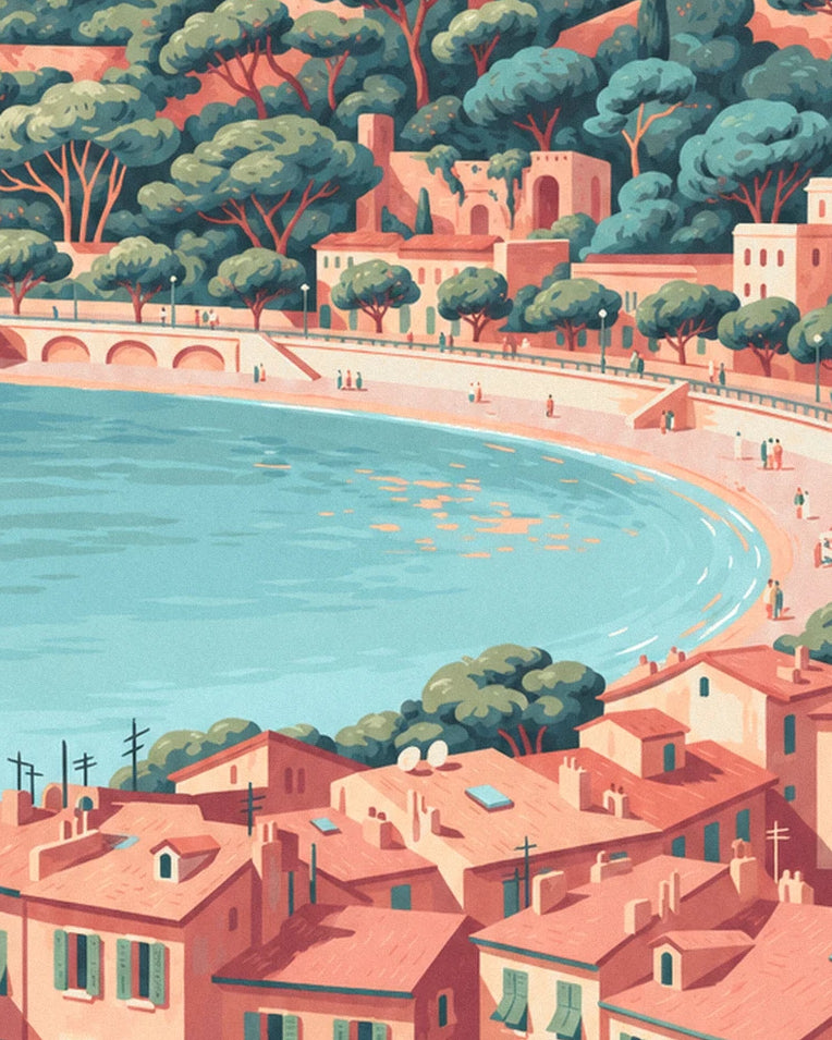 Château Hill waterfall and Baie des Anges in Nice poster: close-up detail