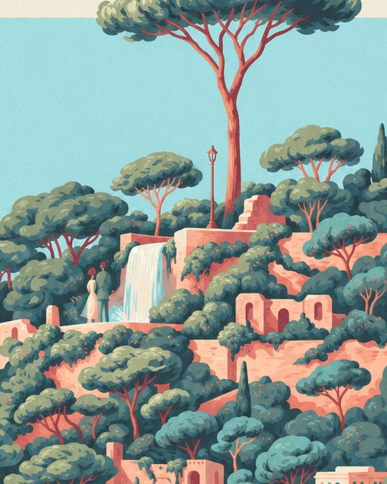Château Hill waterfall and Baie des Anges in Nice poster: close-up detail