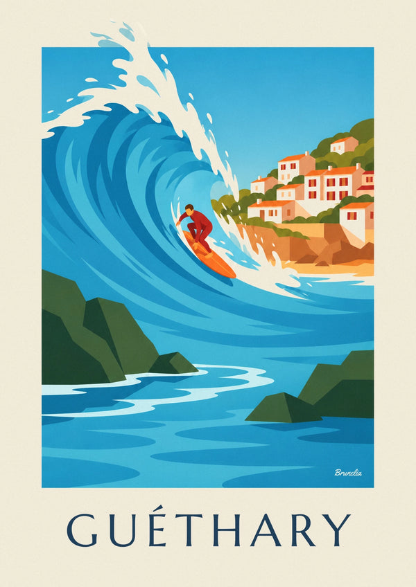 Surfer among the Guéthary rocks poster