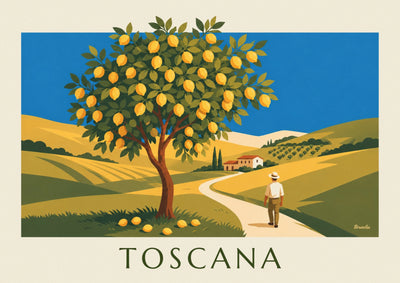 Affiche citronnier dans un jardin de Toscane sous le soleil : l'affiche entière