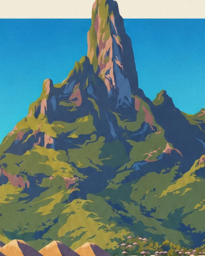 Les crêtes escarpées du mont Otemanu, entre végétation verte et ombres bleues