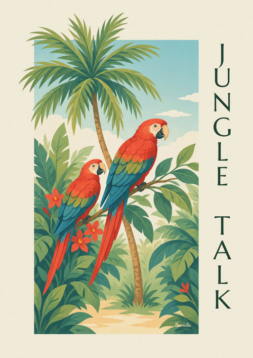 Tropical parrots on a jungle branch poster: the full poster