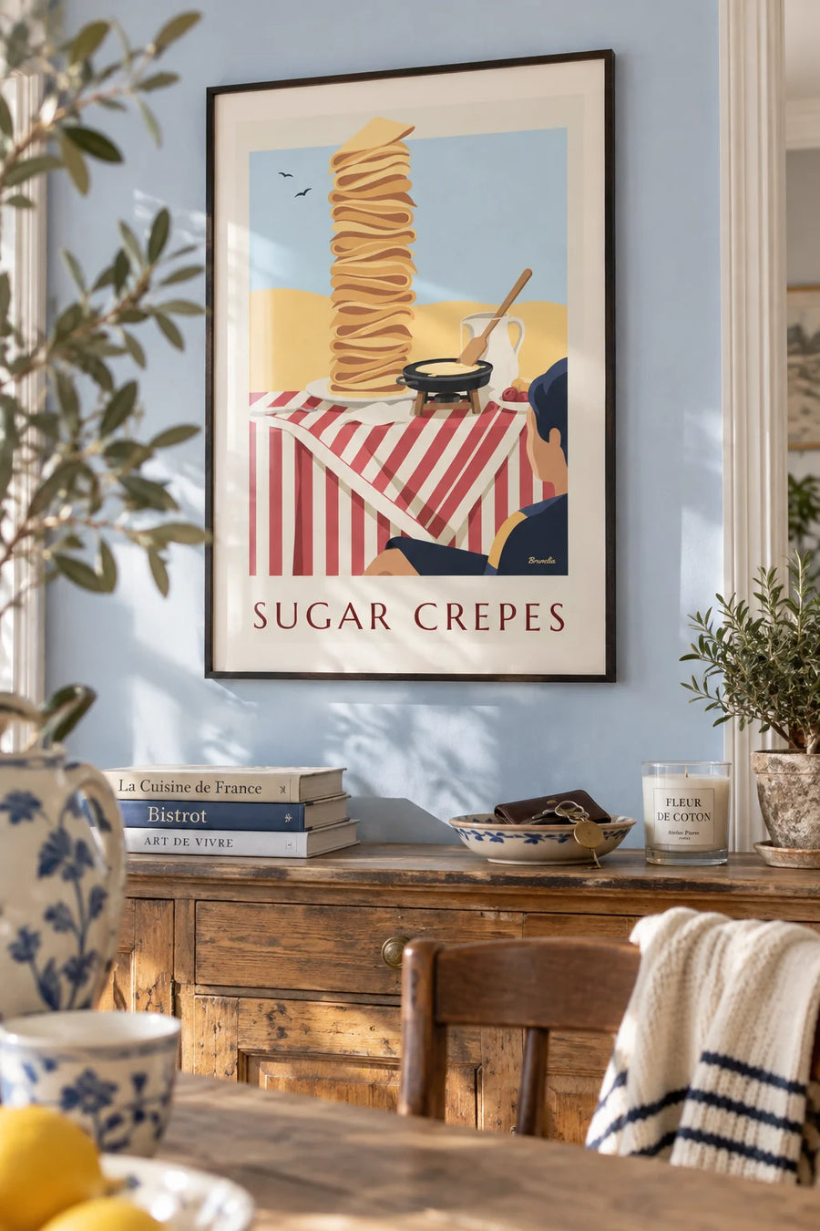 Póster de crepes con azúcar preparadas en la crepera: enmarcado en la pared