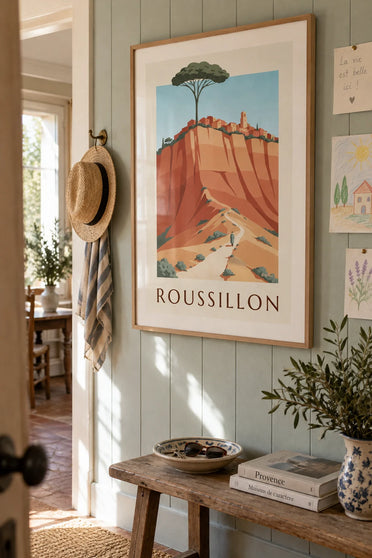 Poster of the ochre cliffs of Roussillon in Provence: framed on the wall