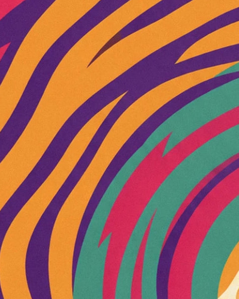 Les courbes psychédéliques orange, violettes, vertes et roses entrelacées