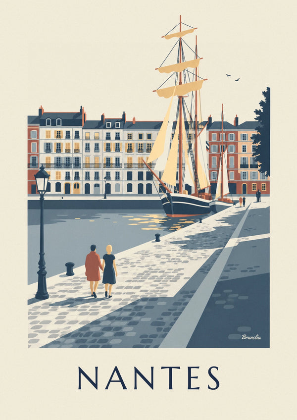 Nantes Quai de la Fosse with tall ships poster