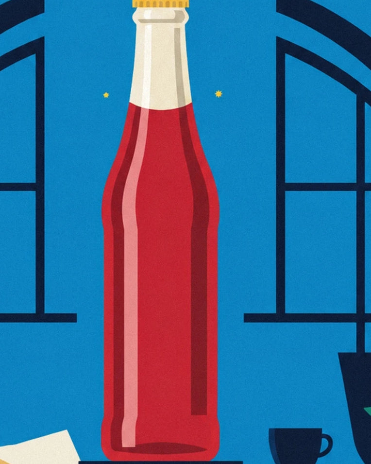 Affiche bouteille de soda pétillant sous un ciel étoilé : détail en gros plan
