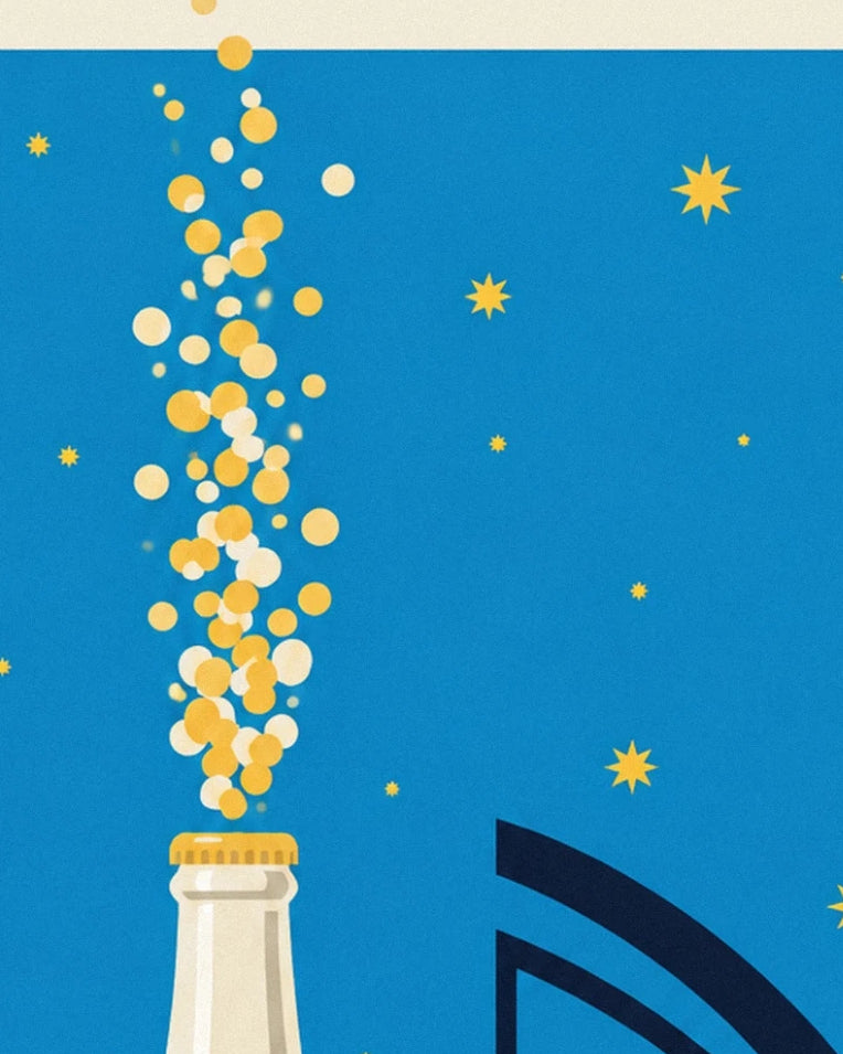 Affiche bouteille de soda pétillant sous un ciel étoilé : détail en gros plan