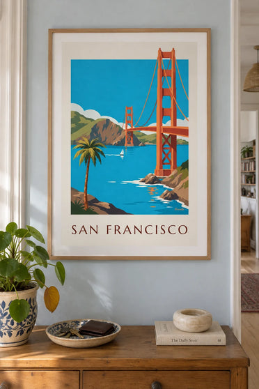 Póster del puente Golden Gate de San Francisco: enmarcado en la pared